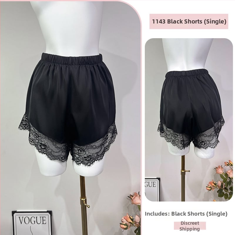 Σετ πιτζάμες με δαντέλα για μεγάλος μέγεθος: πουκάμισο με V-λαιμό και χαλαρή νυχτικιά, πολυεστέρας, κατάλληλο για όλες τις εποχές