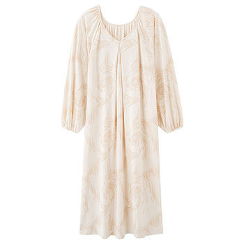 Νυχτερινή ρόμπα από πλεκτό βαμβάκι, μακριά μανίκια, στρογγυλός λαιμός, άνετη εφαρμογή, μακρύ μήκος (βάρος υφάσματος 181–200 g/m²)