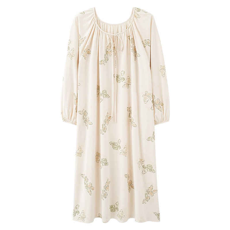 Νυχτερινή ρόμπα από πλεκτό βαμβάκι, μακριά μανίκια, στρογγυλός λαιμός, άνετη εφαρμογή, μακρύ μήκος (βάρος υφάσματος 181–200 g/m²)