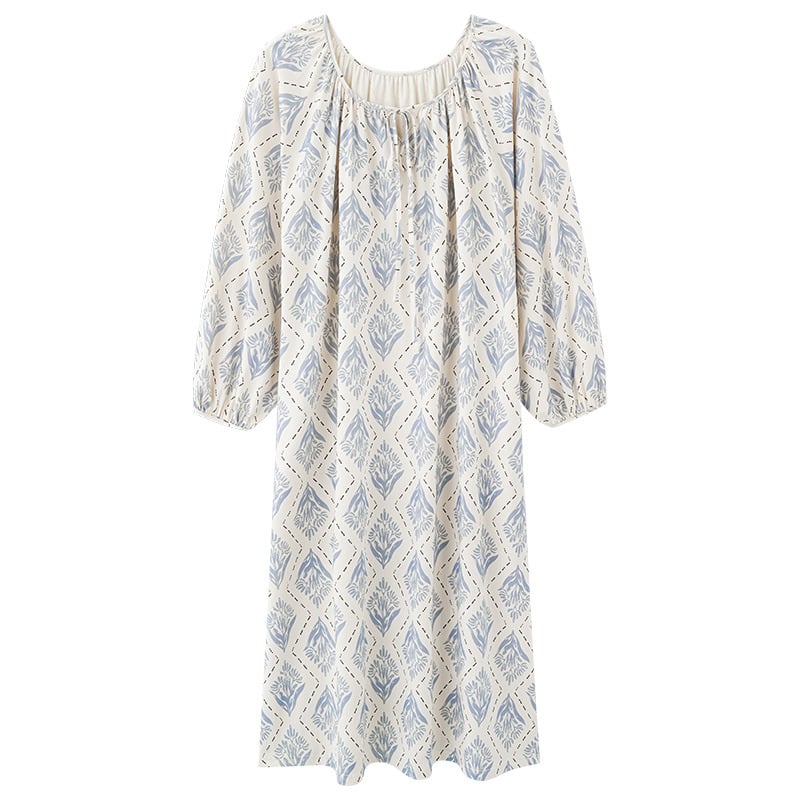 Νυχτερινή ρόμπα από πλεκτό βαμβάκι, μακριά μανίκια, στρογγυλός λαιμός, άνετη εφαρμογή, μακρύ μήκος (βάρος υφάσματος 181–200 g/m²)