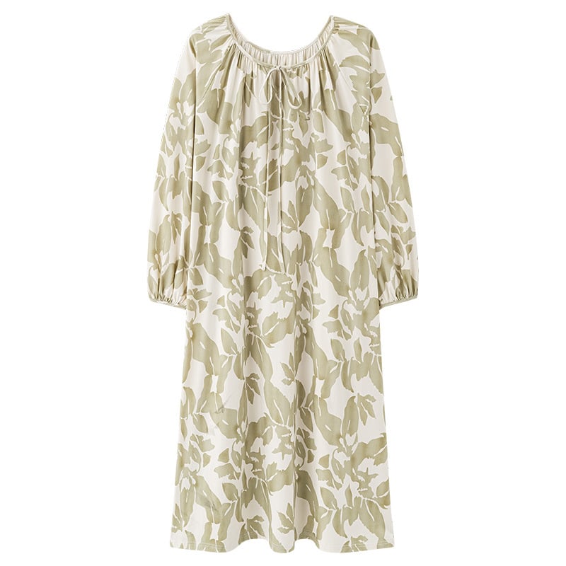 Νυχτερινή ρόμπα από πλεκτό βαμβάκι, μακριά μανίκια, στρογγυλός λαιμός, άνετη εφαρμογή, μακρύ μήκος (βάρος υφάσματος 181–200 g/m²)