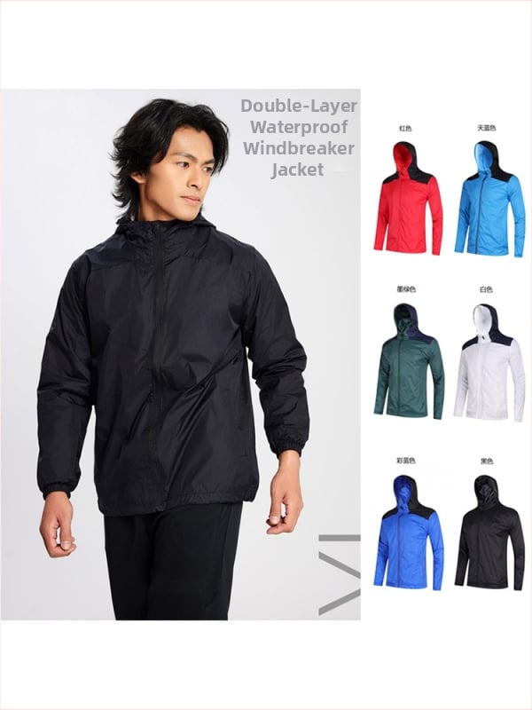 Спортно яке с качулка, ветроустойчиво и водоустойчиво за бягане и колоездене, полиестер-найлонова смес, дълги ръкави
