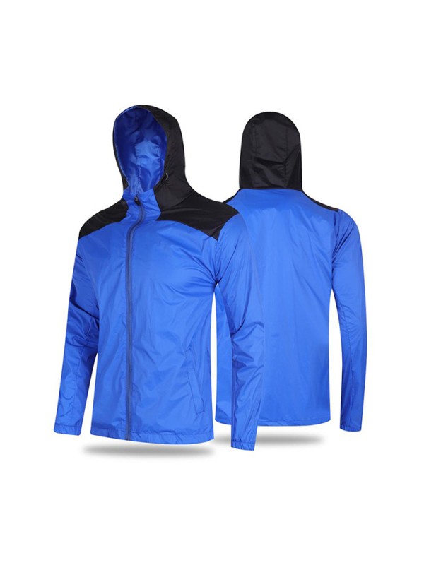 Спортно яке с качулка, ветроустойчиво и водоустойчиво за бягане и колоездене, полиестер-найлонова смес, дълги ръкави