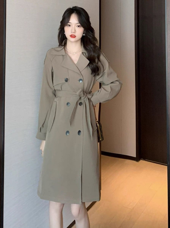 Női középmagasságú pamut-keverék szélkabát, A-vonalú sziluett, hercegnő ujjú, közepes vastagság