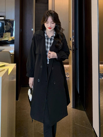 Női középmagasságú pamut-keverék szélkabát, A-vonalú sziluett, hercegnő ujjú, közepes vastagság