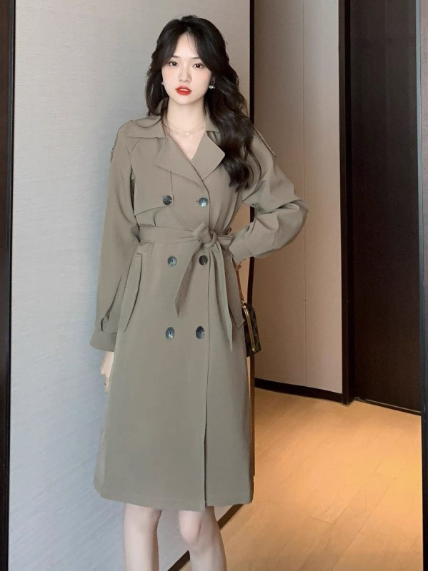 Női középmagasságú pamut-keverék szélkabát, A-vonalú sziluett, hercegnő ujjú, közepes vastagság