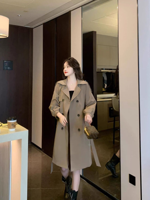 Női középmagasságú pamut-keverék szélkabát, A-vonalú sziluett, hercegnő ujjú, közepes vastagság