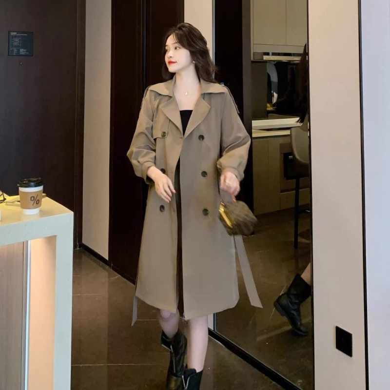 Női középmagasságú pamut-keverék szélkabát, A-vonalú sziluett, hercegnő ujjú, közepes vastagság