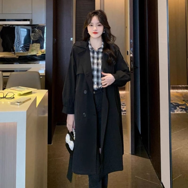 Női középmagasságú pamut-keverék szélkabát, A-vonalú sziluett, hercegnő ujjú, közepes vastagság