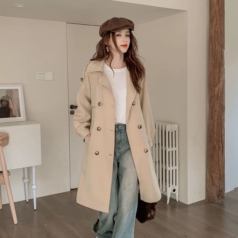 Női középmagasságú pamut-keverék szélkabát, A-vonalú sziluett, hercegnő ujjú, közepes vastagság