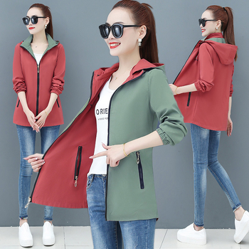 Női reverszibilis széldzseki középméretű, kapucnival, hosszú ujjú, poliester ≥95%, cipzár és csipke részletek