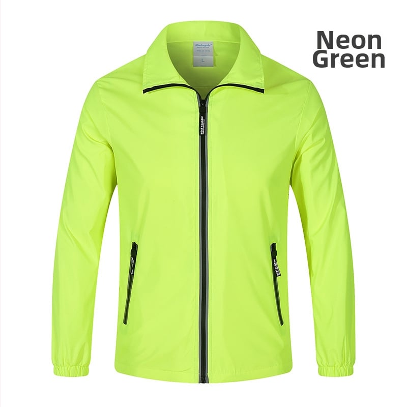 Szélvédő és vízálló kültéri munkaruha dzseki logóval és fényvisszaverő csíkkal, hosszú ujjú, gallér pile-stílusú, Hongkong-stílus, nyár 2022, felnőtt nő