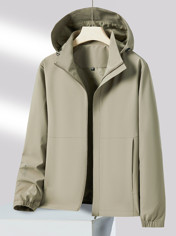 Мъжко спортно ветроустойчиво яке за открити условия - плат 88% найлон, 12% спандекс; качулка, която може да се сваля; ветроустойчиво; дълги ръкави