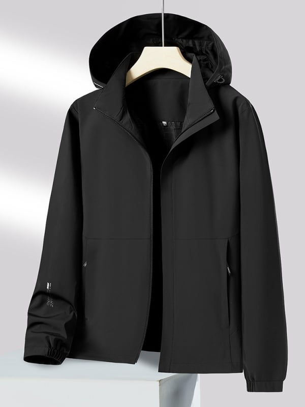 Мъжко спортно ветроустойчиво яке за открити условия - плат 88% найлон, 12% спандекс; качулка, която може да се сваля; ветроустойчиво; дълги ръкави