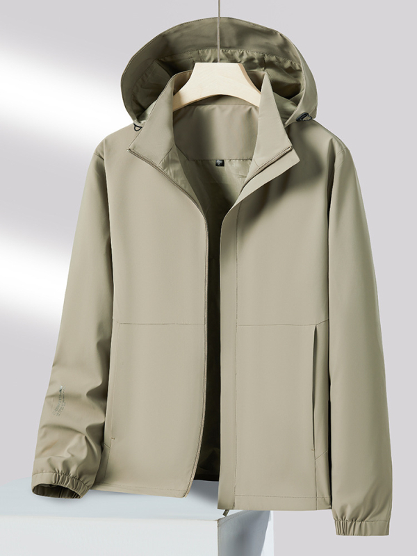 Мъжко спортно ветроустойчиво яке за открити условия - плат 88% найлон, 12% спандекс; качулка, която може да се сваля; ветроустойчиво; дълги ръкави