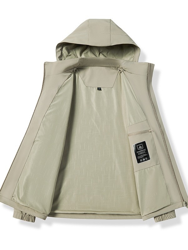 Мъжко спортно ветроустойчиво яке за открити условия - плат 88% найлон, 12% спандекс; качулка, която може да се сваля; ветроустойчиво; дълги ръкави