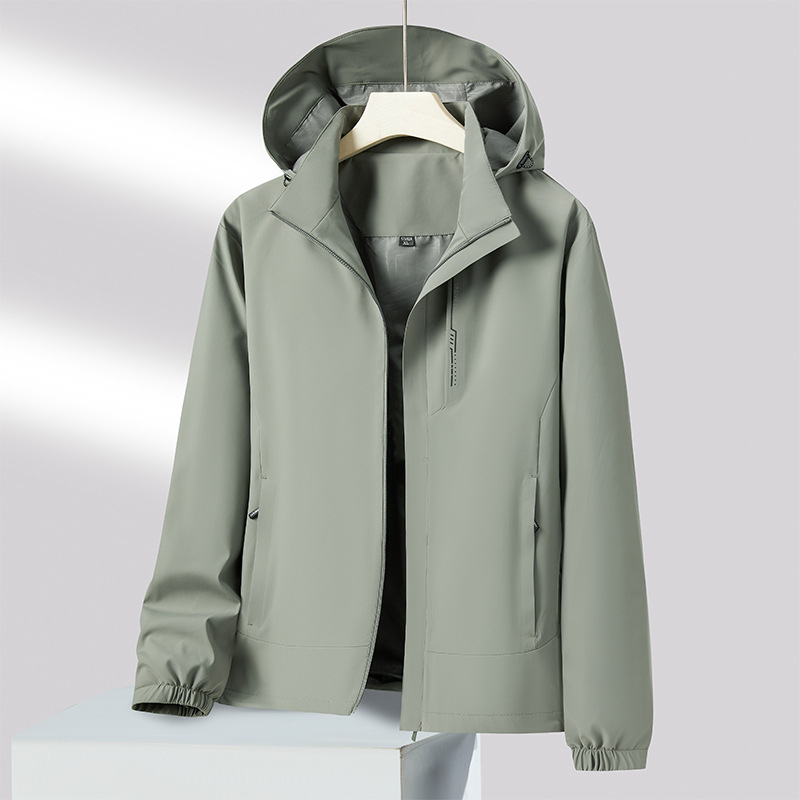 Мъжко спортно ветроустойчиво яке за открити условия - плат 88% найлон, 12% спандекс; качулка, която може да се сваля; ветроустойчиво; дълги ръкави