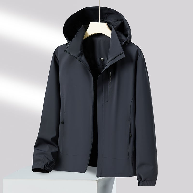 Мъжко спортно ветроустойчиво яке за открити условия - плат 88% найлон, 12% спандекс; качулка, която може да се сваля; ветроустойчиво; дълги ръкави