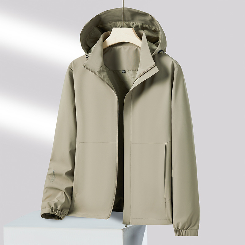 Мъжко спортно ветроустойчиво яке за открити условия - плат 88% найлон, 12% спандекс; качулка, която може да се сваля; ветроустойчиво; дълги ръкави