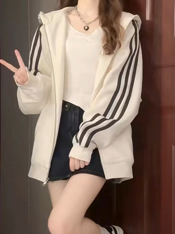 Γυναικείο ζακετάκι-παλτό με κουκούλα, φερμουάρ, τσέπες, χαλαρή γραμμή, μακριά μανίκια, μεσαίας πυκνότητας