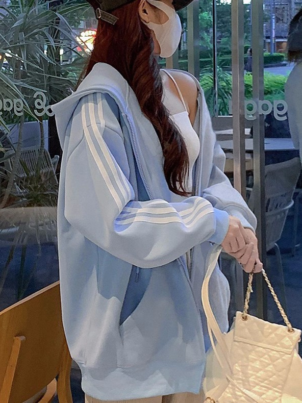 Γυναικείο ζακετάκι-παλτό με κουκούλα, φερμουάρ, τσέπες, χαλαρή γραμμή, μακριά μανίκια, μεσαίας πυκνότητας