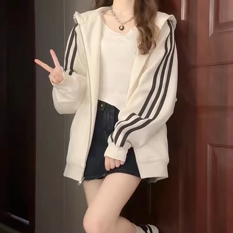 Γυναικείο ζακετάκι-παλτό με κουκούλα, φερμουάρ, τσέπες, χαλαρή γραμμή, μακριά μανίκια, μεσαίας πυκνότητας