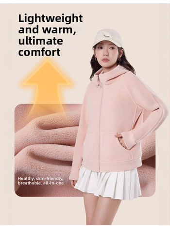 Női kapucnis laza szabású szélvédett kabát flockos textúrával, poliészter–spandex keverék