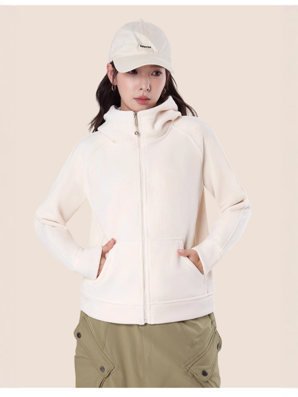 Női kapucnis laza szabású szélvédett kabát flockos textúrával, poliészter–spandex keverék