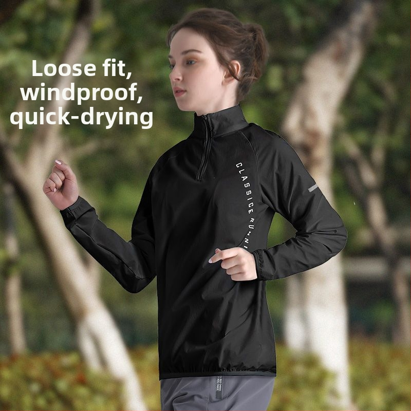 Γυναικεία ζακέτα προπόνησης με μισό φερμουάρ, μακριά μανίκια, πολυεστέρας, γρήγορο στέγνωμα, γιακά polo