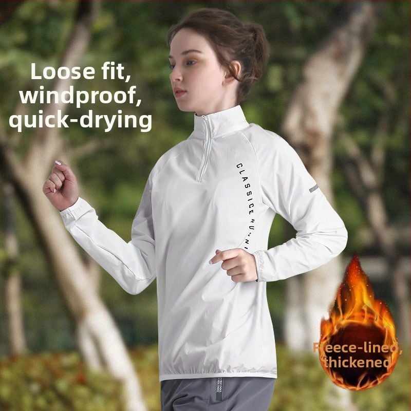 Γυναικεία ζακέτα προπόνησης με μισό φερμουάρ, μακριά μανίκια, πολυεστέρας, γρήγορο στέγνωμα, γιακά polo