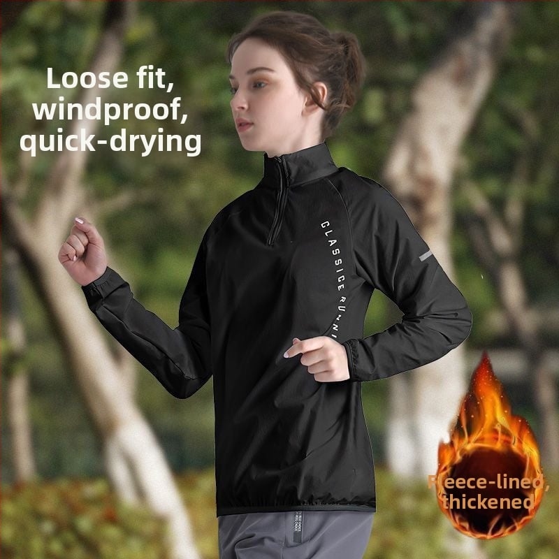 Γυναικεία ζακέτα προπόνησης με μισό φερμουάρ, μακριά μανίκια, πολυεστέρας, γρήγορο στέγνωμα, γιακά polo