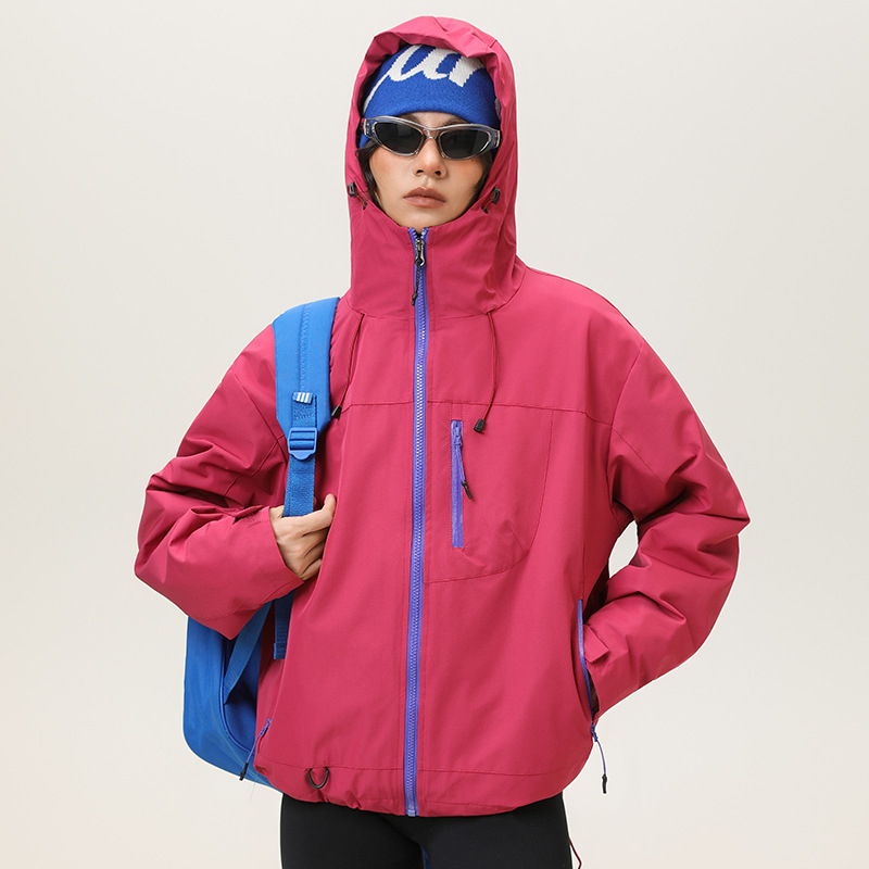 Kapucnis szélálló kabát, egyszínű poliészter anyag, vastag anyag, laza szabás, cipzár elöl