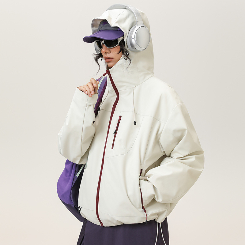 Kapucnis szélálló kabát, egyszínű poliészter anyag, vastag anyag, laza szabás, cipzár elöl