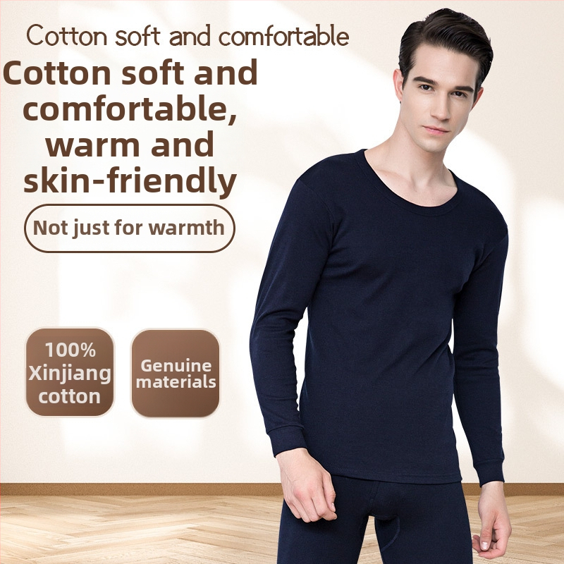 Vīriešu 100% kokvilnas pamata komplekts rudens–ziemas laikam — elpojošs, silts, plāns, vienslāņu termālais apģērbs, 180 g/m²