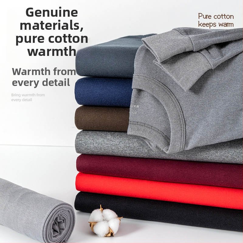 Vīriešu 100% kokvilnas pamata komplekts rudens–ziemas laikam — elpojošs, silts, plāns, vienslāņu termālais apģērbs, 180 g/m²