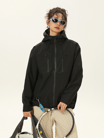 Jakna s kapuljačom, rever ovratnik, zatvarač sprijeda, slobodan kroj (100% poliester)