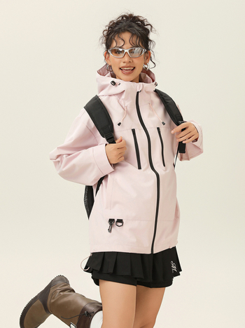 Jakna s kapuljačom, rever ovratnik, zatvarač sprijeda, slobodan kroj (100% poliester)