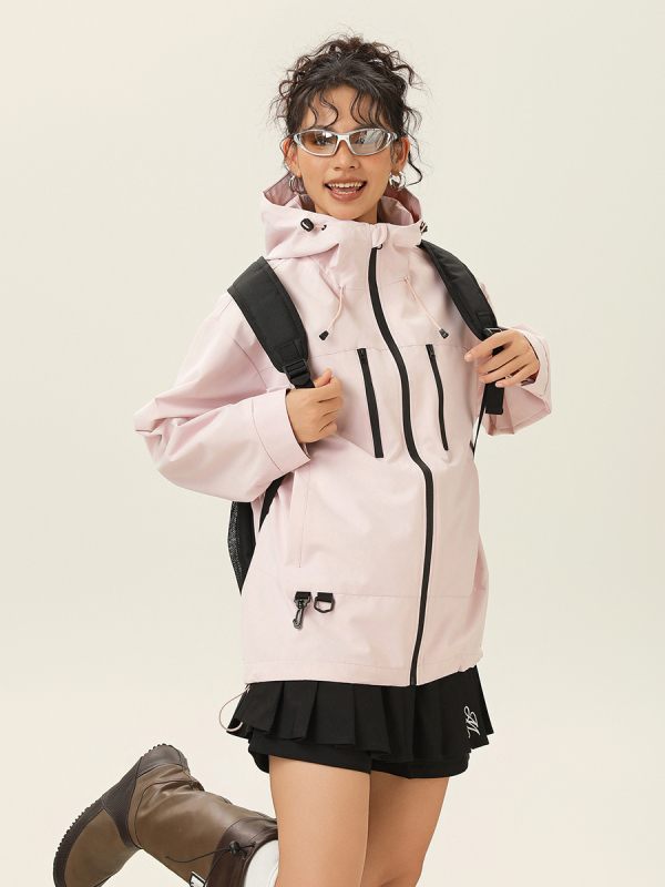 Jakna s kapuljačom, rever ovratnik, zatvarač sprijeda, slobodan kroj (100% poliester)