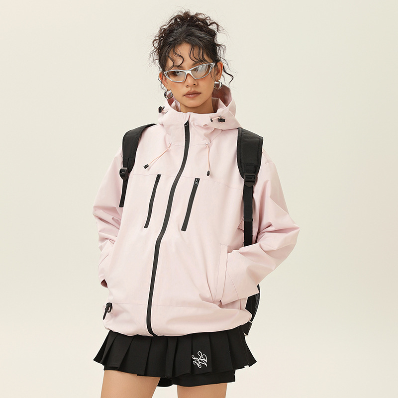 Jakna s kapuljačom, rever ovratnik, zatvarač sprijeda, slobodan kroj (100% poliester)