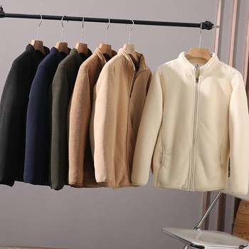 Muška jakna s kapuljom i zatvaračem, stojeći ovratnik, slobodan kroj, dugi rukavi, poliester – jesen