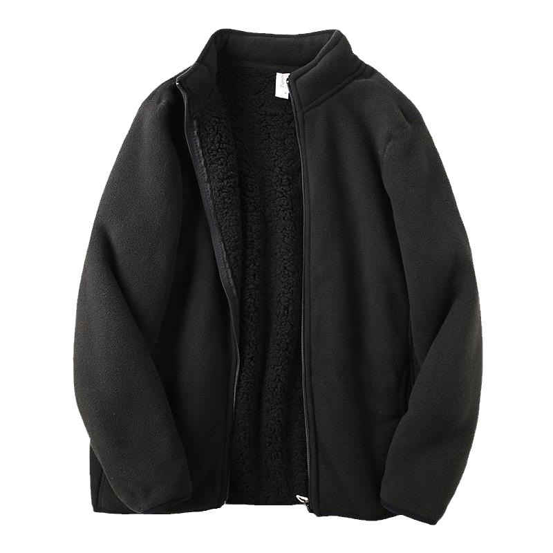 Muška jakna s kapuljom i zatvaračem, stojeći ovratnik, slobodan kroj, dugi rukavi, poliester – jesen