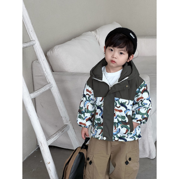 Bērnu Patchwork ziemas jaka, unisex, karikatūras raksts, rāvējslēdzējs, bieza poliestera audums