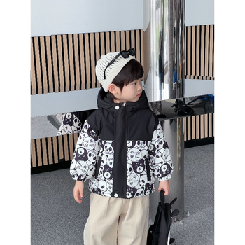 Bērnu Patchwork ziemas jaka, unisex, karikatūras raksts, rāvējslēdzējs, bieza poliestera audums