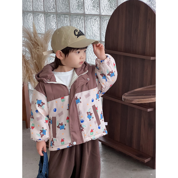 Bērnu Patchwork ziemas jaka, unisex, karikatūras raksts, rāvējslēdzējs, bieza poliestera audums