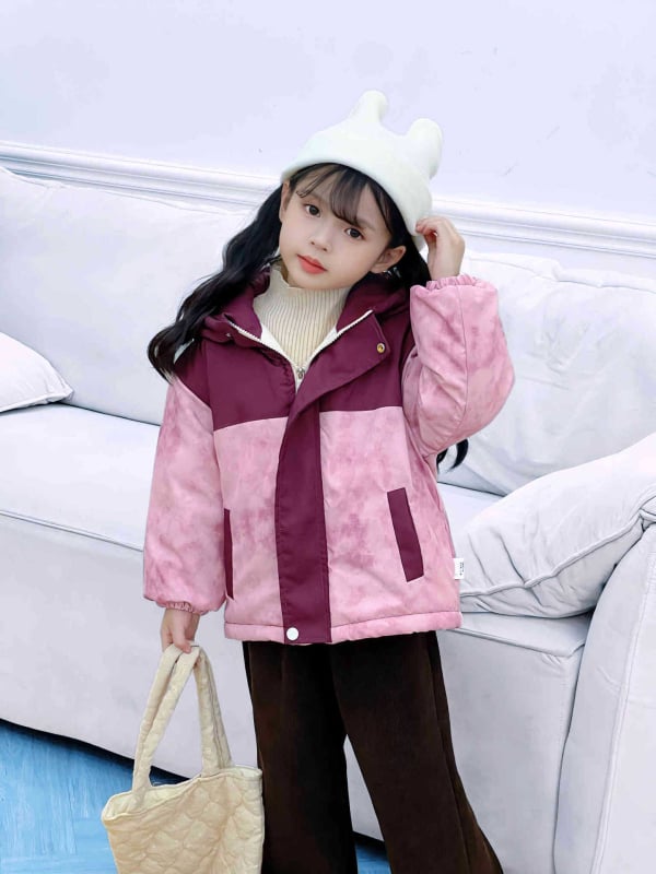 Bērnu Patchwork ziemas jaka, unisex, karikatūras raksts, rāvējslēdzējs, bieza poliestera audums