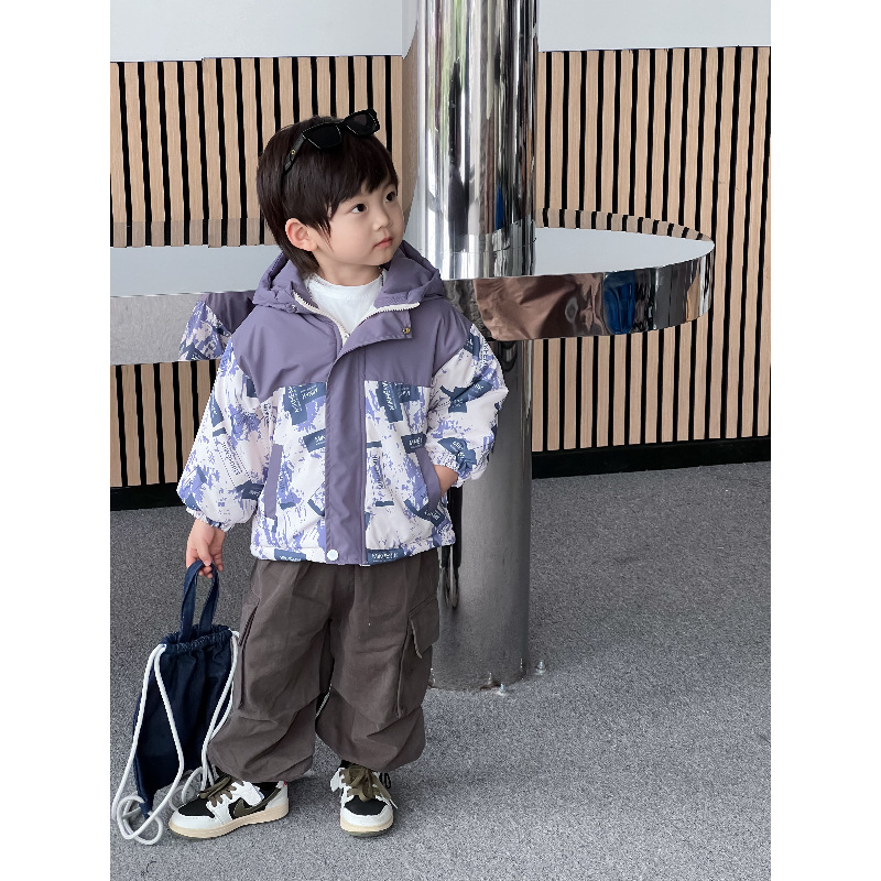 Bērnu Patchwork ziemas jaka, unisex, karikatūras raksts, rāvējslēdzējs, bieza poliestera audums