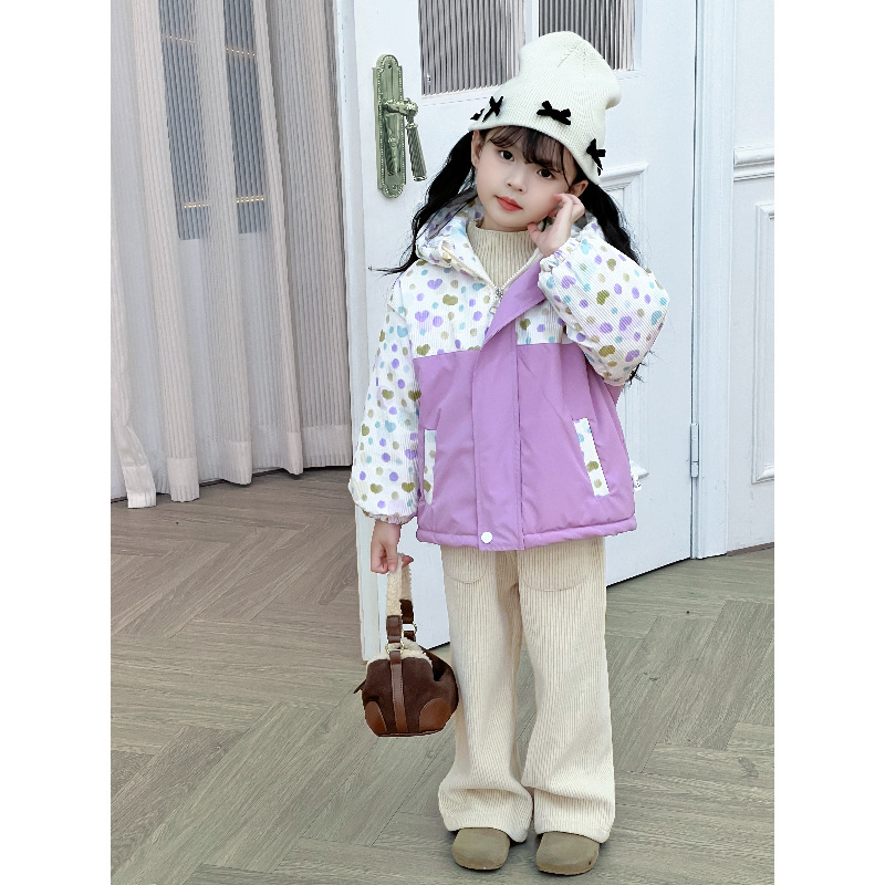 Bērnu Patchwork ziemas jaka, unisex, karikatūras raksts, rāvējslēdzējs, bieza poliestera audums