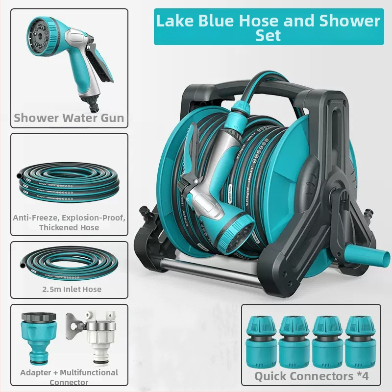 Voolikurull koos pritsimisotsikuga ja hoiustamisega aia kastmiseks - plastmasane pritsimisotsik, veesurve 7, kaal 2.5