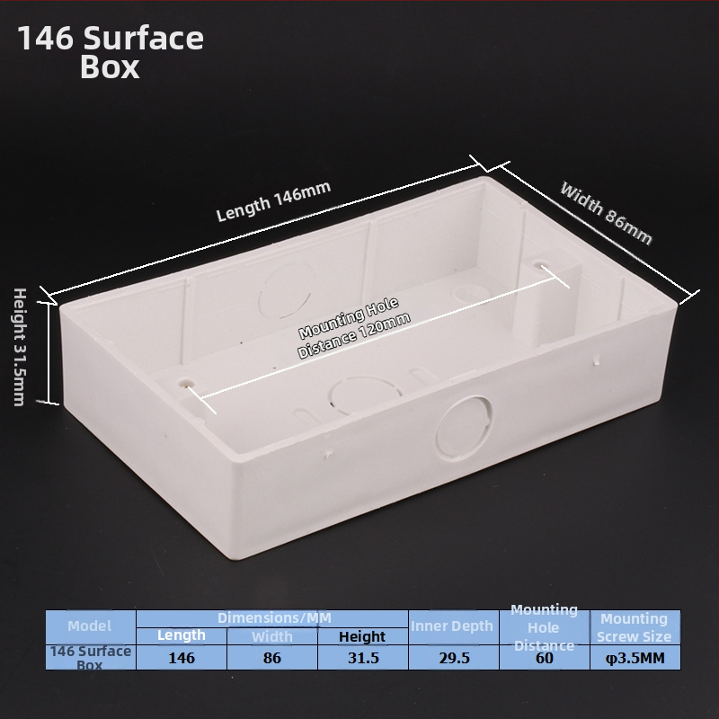 146 mudeli lüliti-pistikapp koos ühenduskarbiga, pinnapealne paigaldus, 86-tüüp, tulekindel