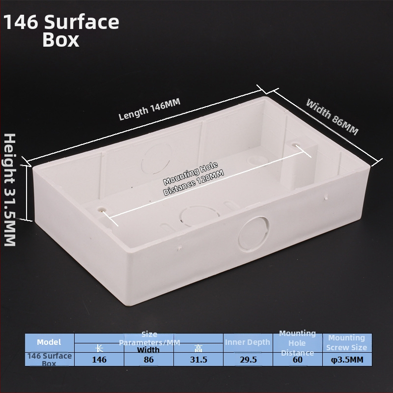 146 mudeli lüliti-pistikapp koos ühenduskarbiga, pinnapealne paigaldus, 86-tüüp, tulekindel